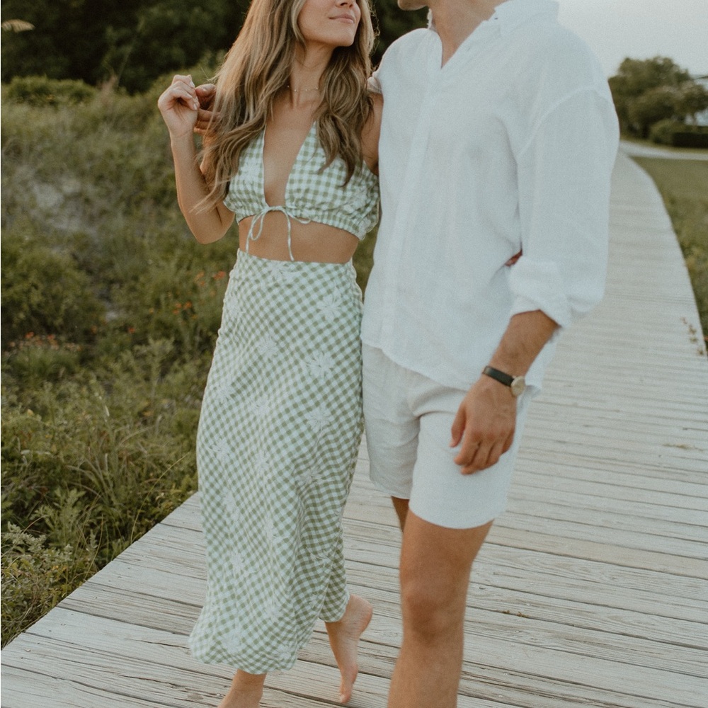 Sabo Skirt Green and White Gingham Midi Dress